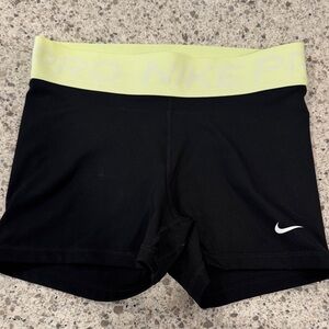 Nike Women's Pro Black Shorts with Neon Yellow Waistband